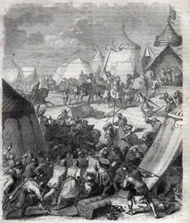 Wojna stuletnia: Bitwa pod Poitiers (1356). Grawer w „”Historii papieży (...) Zbrodnie królowej króla i cesarzy na przestrzeni wieków” Maurice Lachatre