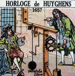 Zegar Huyghens 1657 (wolne wahadło) - grawerowanie, deb. XX wiek