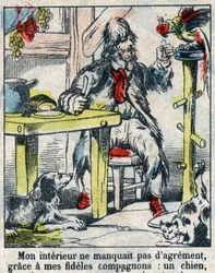 Ilustracja do Księgi Daniela Defoe (De foe) „”Robinson Crusoe””. Obrazowanie epinal z końca XIX wieku.