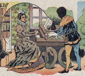 Ilustracja do bajki „Piękno i Bete”: otoczona była względami. Grawerowanie wizerunków Quinna, około 1890 r.