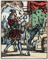 Ilustracja do Opowieści z tysiąca i jednej nocy. Ali-Baba (Ali Baba).Grawerowanie na drewnie firmy Imaging Pellerin - Epinal, sd. Koniec XIX wieku.