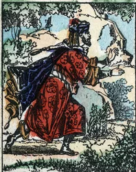Ilustracja do Opowieści z tysiąca i jednej nocy. Ali Baba (Ali Baba). Drzeworyt Imaging Pellerin - Epinal, sd. Koniec XIX wieku.
