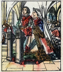 Ilustracja do bajki Charlesa Perraulta „Kopciuszek albo mały szklany pantofelek”. Drzeworyt Imaging Pellerin - Epinal, sd. Koniec XIX wieku.