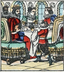 Ilustracja do bajki Charlesa Perraulta „Kot Botte”. Drzeworyt Imaging Pellerin - Epinal, sd. Koniec XIX wieku.
