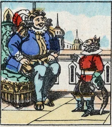 Ilustracja do bajki Charlesa Perraulta „Kot Botte”. Drzeworyt Imaging Pellerin - Epinal, sd. Koniec XIX wieku.