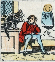Ilustracja do bajki Charlesa Perraulta „Kot Botte”. Drzeworyt Imaging Pellerin - Epinal, sd. Koniec XIX wieku.