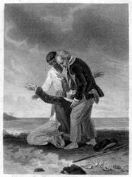 Ilustracja przedstawiająca „”Paul i Virginia””: Paul nad morzem. Roman autorstwa Henri Bernardina de Saint Pierre (Saint-Pierre lub St-Pierre), pisarz francuski (1737-1814).