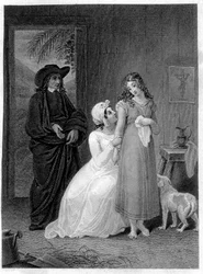 Ilustracja przedstawiająca „” Paul and Virginia””: Virginia. Roman autorstwa Henri Bernardina de Saint Pierre (Saint Pierre lub St Pierre), pisarz francuski (1737-1814).