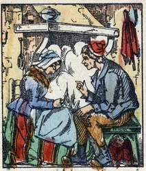 Ilustracja do bajki „Le petit poucet” autorstwa Charlesa Perraulta. Drzeworyt Imaging Pellerin - Epinal, sd. Koniec XIX wieku.