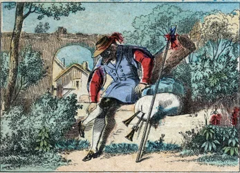 Ilustracja do bajki Jeana de la Fontaine (1621-1695): wilk został pasterzem. Obrazowanie epinal z końca XIX wieku.