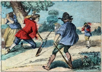 Ilustracja do bajki Jeana de la Fontaine (1621-1695): wilk został pasterzem. Obrazowanie epinal z końca XIX wieku.