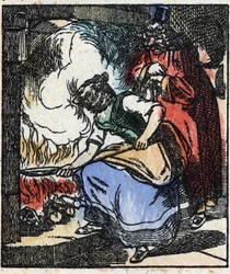 Ilustracja do bajki „Raminagrobis i myszy” Grawerowanie w drewnie firmy Imaging Pellerin - Epinal, sd. Koniec XIX wieku.