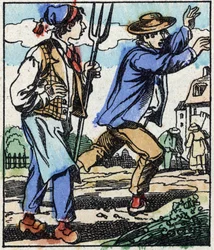Ilustracja do bajki „Diabelski widelec” Grawer w drewnie firmy Imaging Pellerin - Epinal, sd. Koniec XIX wieku.