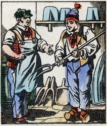 Ilustracja do bajki „Diabelski widelec” Grawer w drewnie firmy Imaging Pellerin - Epinal, sd. Koniec XIX wieku.