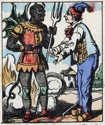 Ilustracja do bajki „Diabelski widelec” Grawer w drewnie firmy Imaging Pellerin - Epinal, sd. Koniec XIX wieku.