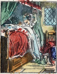 Ilustracja do bajki „Czerwony Kapturek” autorstwa Charlesa Perraulta. Drzeworyt firmy Imaging Pellerin - Epinal, sd. Koniec XIX wieku.