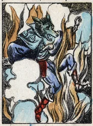 Ilustracja do bajki „Wilk, koza i siedem bikietów” Drzeworyt z Imaging Pellerin - Epinal, sd. Koniec XIX wieku.