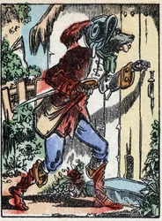 Ilustracja do bajki „Wilk, koza i siedem bikietów” Drzeworyt z Imaging Pellerin - Epinal, sd. Koniec XIX wieku.