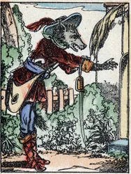 Ilustracja do bajki „Wilk, koza i siedem bikietów” Drzeworyt z Imaging Pellerin - Epinal, sd. Koniec XIX wieku.