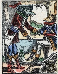 Ilustracja do bajki „Wilk, koza i siedem bikietów” Drzeworyt z Imaging Pellerin - Epinal, sd. Koniec XIX wieku.
