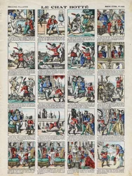 Obrazy Epinal z Maison Pellerin - ca. 1913 - Ilustracja do bajki Charlesa Perraulta „Koci but”