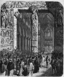 W Canossie cesarz Henryk IV Świętego Cesarstwa Rzymskiego (1050 - 1106) w stroju pokutnika błaga o przebaczenie papieża Grzegorza VII (Hildebrand: 1015/20 - 1085) dokonującego honorowych zadośćuczynienia. Zbrodnie królowej królowej i cesarzy na przestrzeni