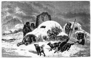 Instalacja Eskimosów w Etah - w „wolnym morzu biegunowym, podróż odkrywcza na morzach Arktyki