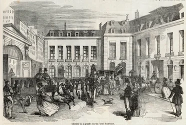 Wnętrze dużego dziedzińca Hôtel des Postes w Paryżu - Grawerowanie w „Tableau-de-Paris” autorstwa Edmonda Texiera 1852
