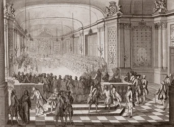 Widok wnętrza Sali Jakobinów w Nantes podczas utrzymywania Stanów Zjednoczonych Bretanii w 1764 roku.