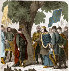 Wywiad z Gisors w Górnej Normandii między królem Filipem Augustem i królem Henrykiem II 2 Plantagenetem z Anglii (1133-1189) w 1188.