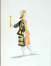 Kostium Janusa do Ballet de la Nuit Jean-Baptiste Lully (1632-87) tańczony przez Ludwika XIV, 23 lutego 1653 (wc na papierze)