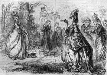 Jeanne Becu, hrabina (lub Madame) Barry (1743-1793)), ulubiona Ludwika XV w Pawilonie Lucienne. Grawer w „Historii papieży-królów-królowych i cesarzy na przestrzeni wieków”” Maurice Lachatre