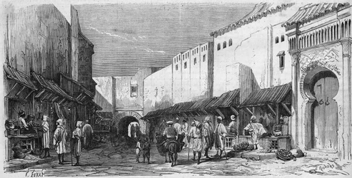 Ludność żydowska Tetouan (Tetuan) w Maroku: widok na żydowski bazar