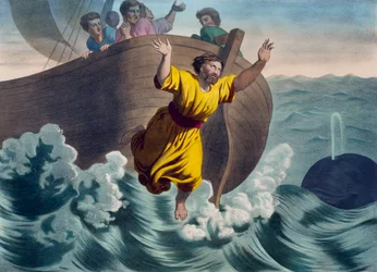 Jonasz wrzucony do morza, ilustracja z katechizmu LHistoire Sainte, wyd. Charles Delagrave, Paryż, k. XIX w.