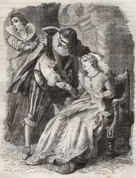 Skacząc jak wściekły, chwytając księcia za płaszcz... Królowa Francji Anna Austriacka (1601-1666) i książę Buckingham (George Villiers