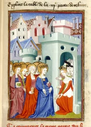 Sprawiedliwość, Dziewica i Święci, MS Harley 4431, f.361r, Francja, ok.1410-14 (kolor na pergaminie)