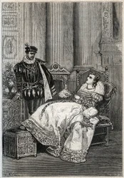 Król Henryk II (1519-1559) i Diane de Poitiers (1499-1566) - Henryk II z Francji i Diana de Poitiers - grawerowanie z „” Histoire de France” autorstwa Julesa Micheleta - 1876-1877 -
