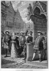 Król Henryk VIII (Henryk) (1491-1547) Widzi Annę z Kleve (1515-1557) - grawerowanie z „Historii Anglii, od najdawniejszych czasów” Francois Guizot 1877.