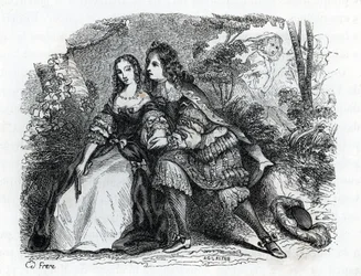 Król Ludwik XIV (1638-1715) i jego kochanka Louise de La Valliere (1644-1710) - (rytowanie) 1846