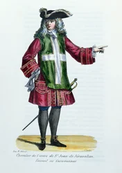 Kawaler Orderu św. Jana Jerozolimskiego, ilustracja z Historii i strojów zakonów ks. Helyota, 1842