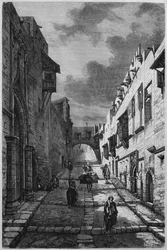 Knights Street na Rodos, z dzisiejszej Syrii. Podróżuje po Fenicji, Libanie i Judei. 1875-1880 Louis Charles Emile Lortet, 1884 (bw grawerowanie)