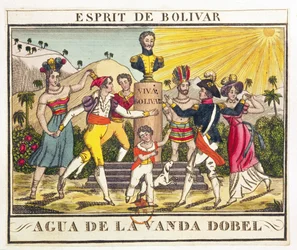 Etykieta na Wodę Lawendową przywołującą ducha Bolivara, ok.1830 (kolorowy grawer)