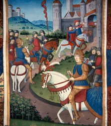 Lancelot przybywający do francuskiej wioski (welin)