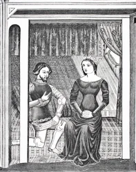 Launcelot i Ginewra, według miniatury z XIV-wiecznego rękopisu, z książki Science and Literature in The Middle Ages wydawnictwa Paul Lacroix. Londyn 1878