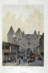 Le grand Chatelet przy rue St Denis w 1800 r. - w „Paryżu na przestrzeni wieków: świątynia i rue Royale”, koniec XIX wieku