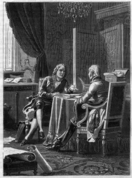 Wykład między hrabią Saint Julien (Saint-Julien), przedstawicielem Austrii, a Charlesem Maurice z Talleyrand Perigord (Talleyrand-Perigord