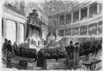 Leopold II (1835-1909), król Belgów, złożył przysięgę przed wielkimi organami państwa w 1865 roku.