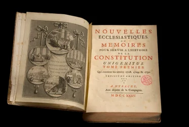 Ecclesiastical News lub Memoirs służyć historii konstytucji Publikacja Unigenitus tygodnik francuski jansenist. 1735. Biblioteka Port-Royal. Paryż.