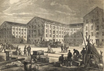 Les docks de Rouen en en 1866 - Doki w Rouen w 1866 r. - grawerowanie