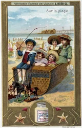 Liebig chromolitografia seria "Gra plażowa" dzieci. sd. XIX w.